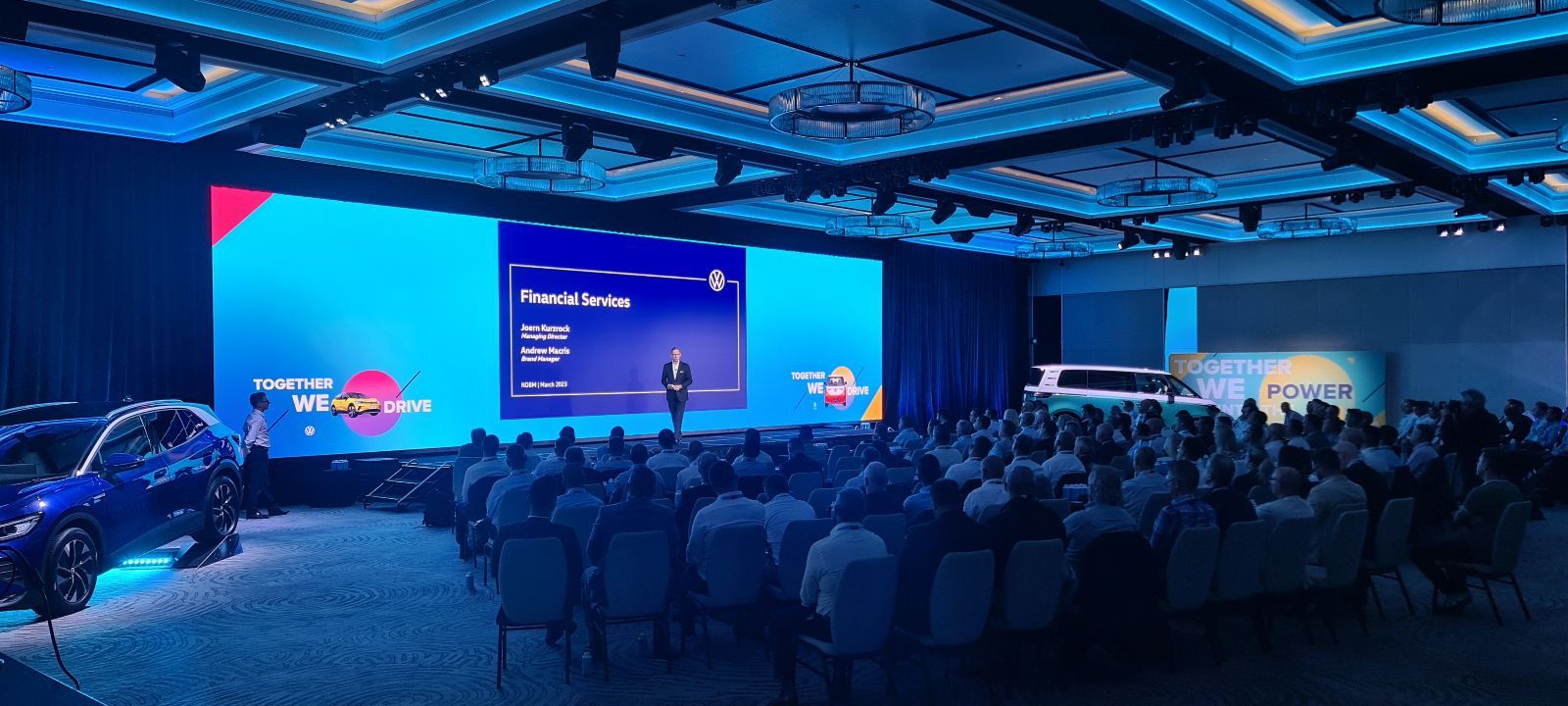 Product launch event with branded LED screen