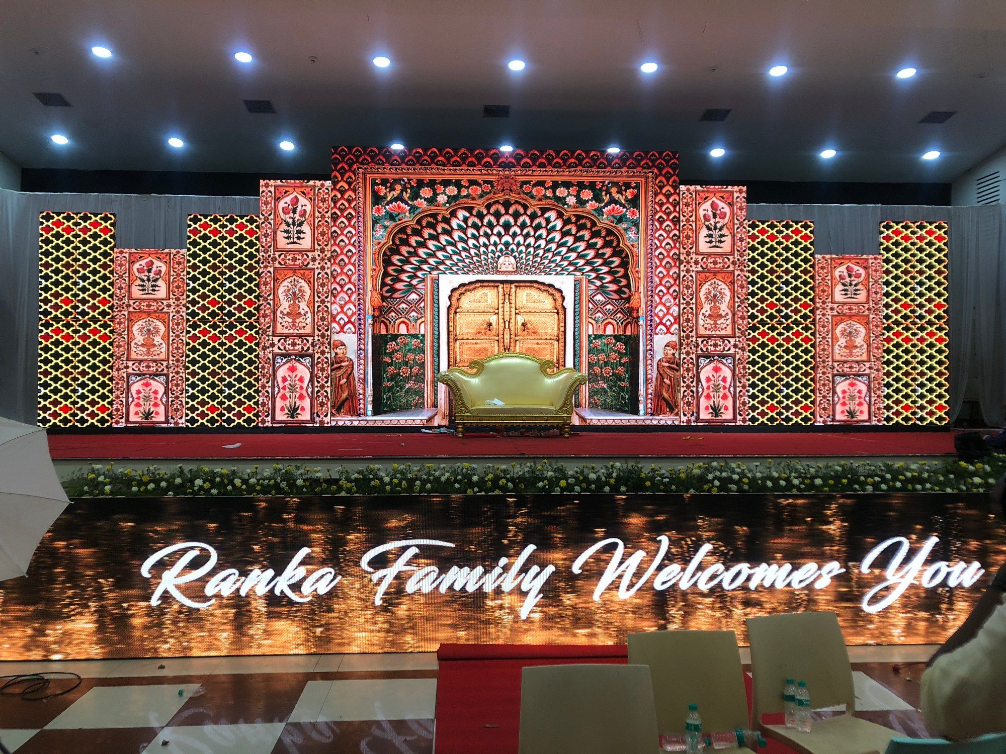 Wedding stage decorated with LED video wall screen